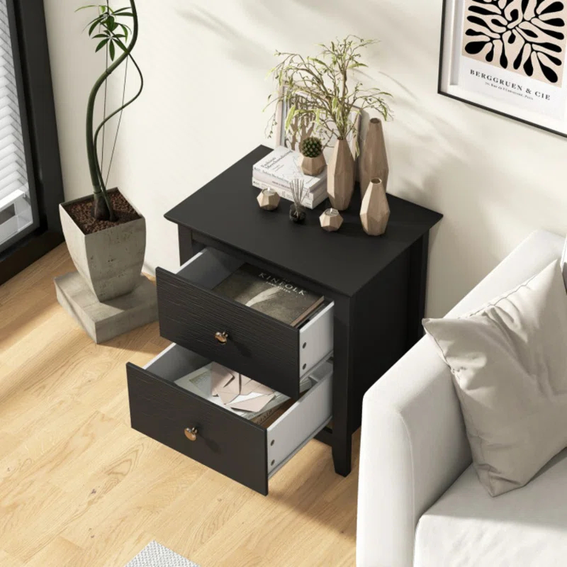 Latitude Run® Modern Nightstand with 2 Drawers for Small Spaces