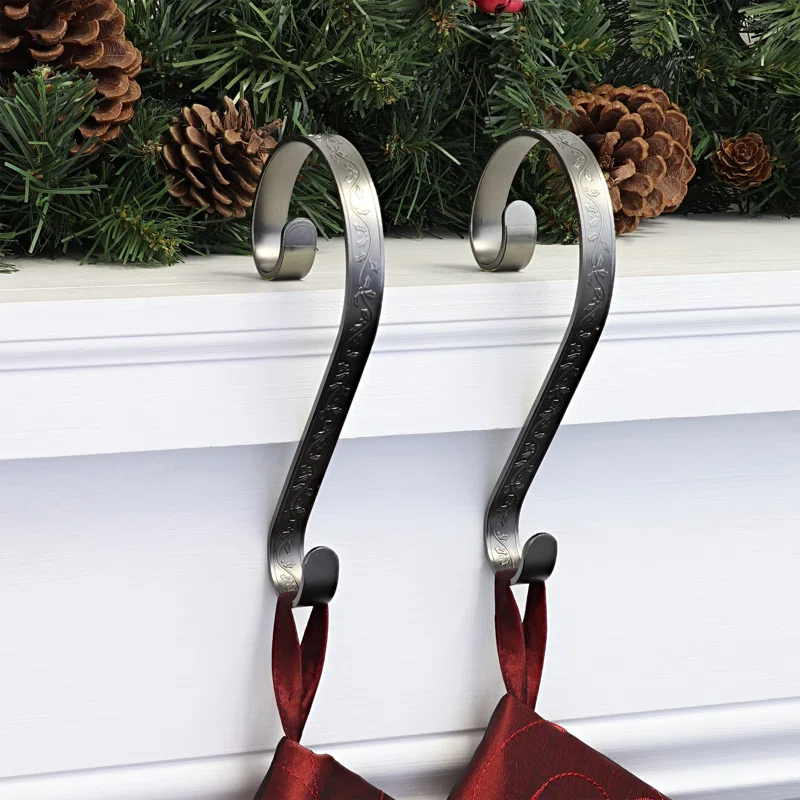 Haute Decor Holly Embossed Stocking Holder (Set of 2)