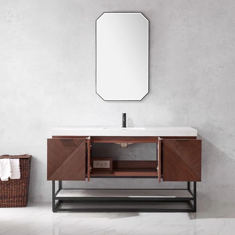 Vinnova Mahon 60'' Free Standing Single Bathroom Vanity with Cultured Marble Top