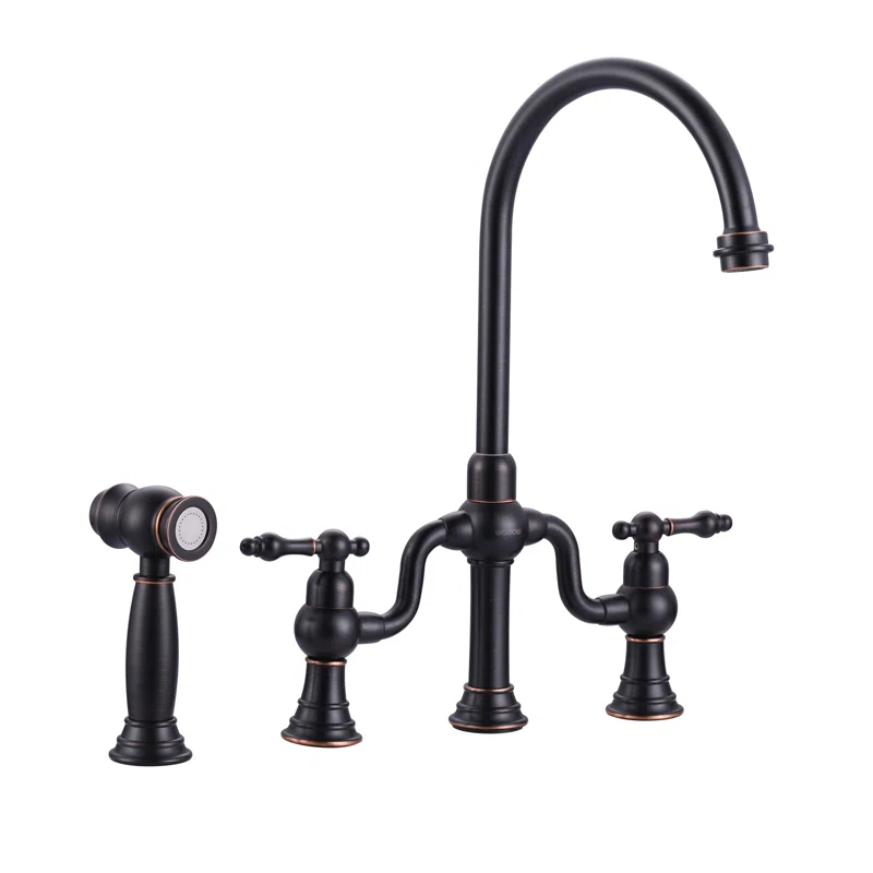 ARCORA AR7105700RB ARCORA Double-Handle High-Arc Widespread Deck Mounted Bridge Kitchen Faucet With Side Spray