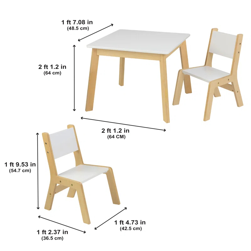 KidKraft Wooden Modern Table & 2 Chair Set, Children's Furniture, White & Natural