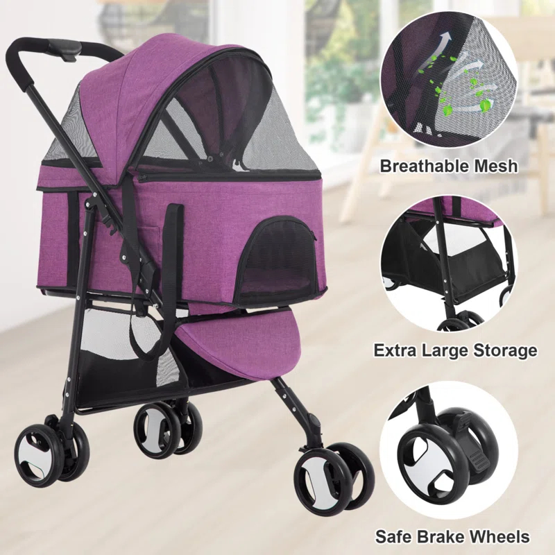 BestPet Foldable Pet Stroller with Detachable Carrier