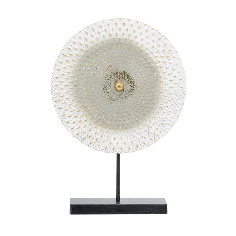 Dakota Fields Diahna Metal Geometric Decorative Gray Sculpture with Black Base