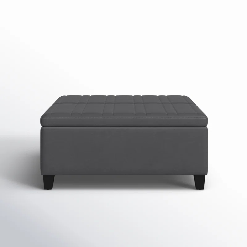 Simpli Home Ellis 36"W Upholstered Square Coffee Table Storage Ottoman with Split Lift Top