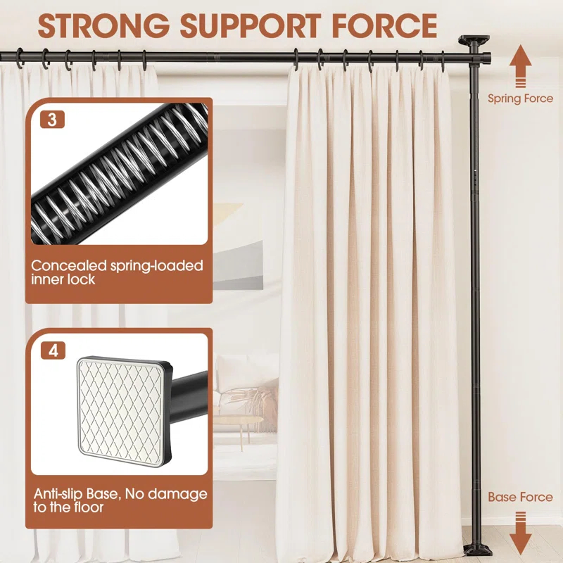 Rebrilliant Room Divider No Drilling Curtain Rod Wall Divider For Room Separation, 4-10Ft(H) 28-114Inch(W) Adjustable, Heavy Duty Partition Space Separator Freestanding Tension Curtain Stand, Black