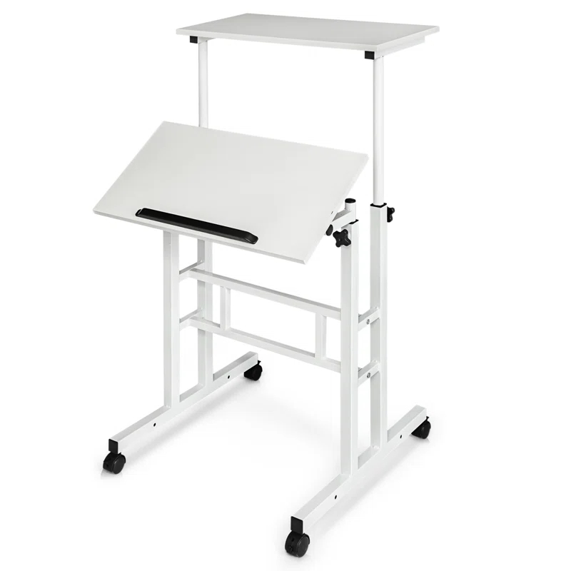MoNiBloom Mobile Computer Desk, Adjustable Height Laptop Standing Desk with Tilting Tabletop and Monitor Shelf