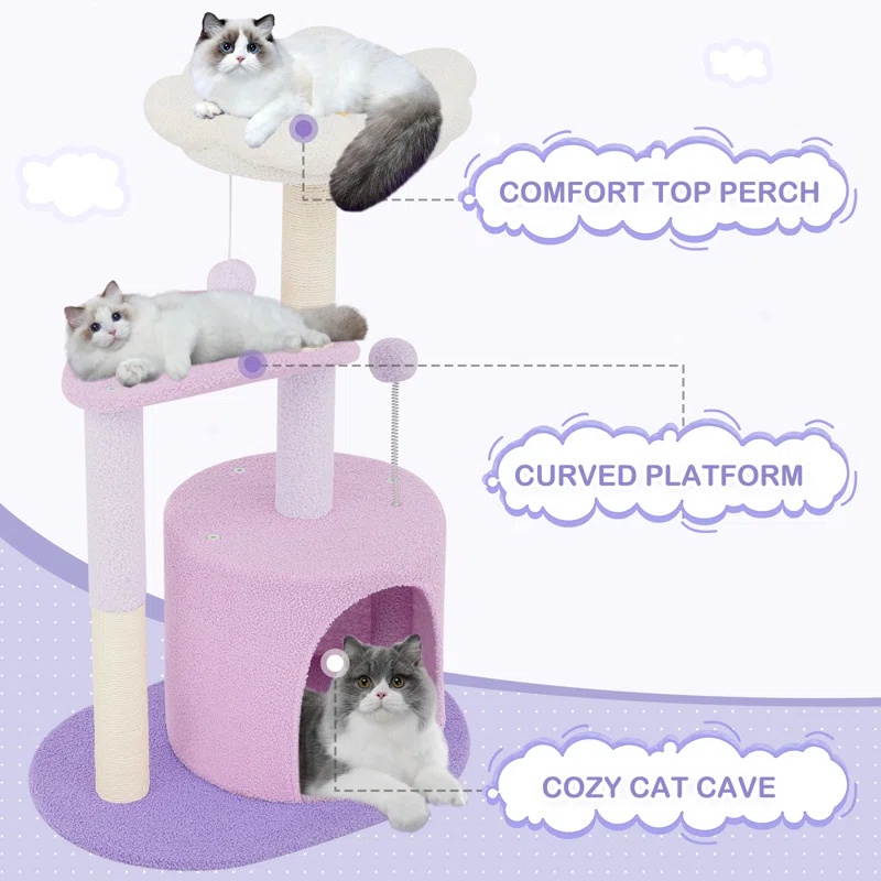 Ezelle Cat Tree Tower Cat Condo House with Sisal Scratching Posts, Flower Top Perch for Indoor Cats