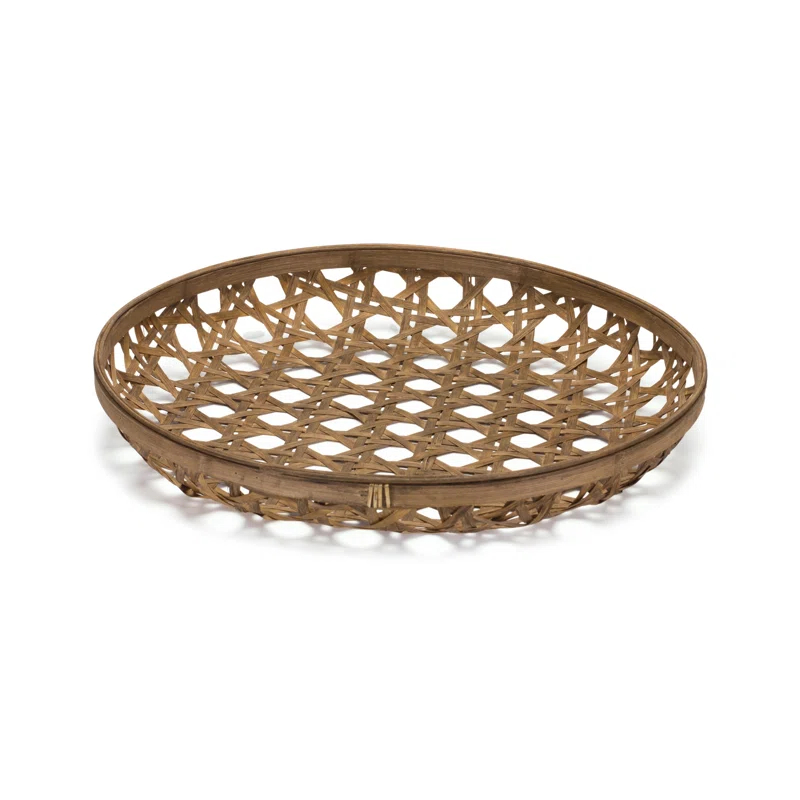 ZeaZu 22" Brown Bamboo Weave Round Wood Tray