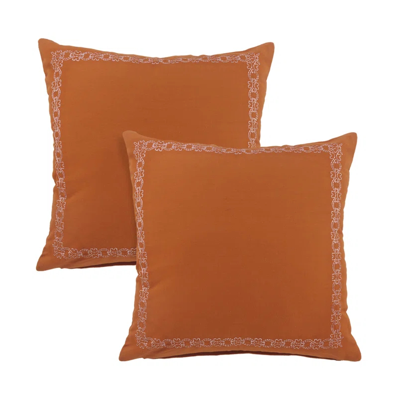 Rajani Home Casual Burnt Orange Solid Embroidered Cotton Throw Pillow Set