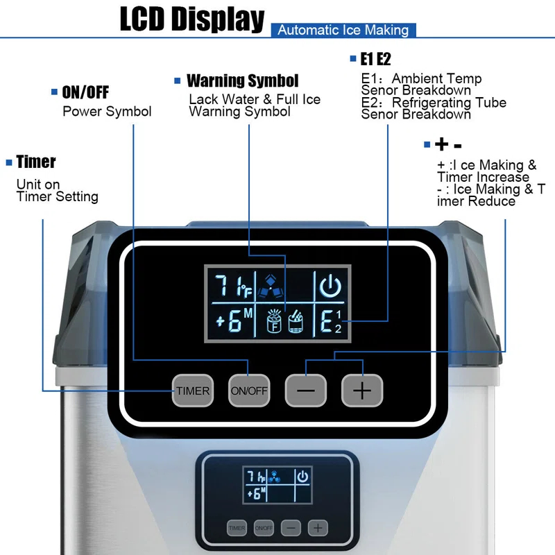 Calorful 48 Lbs Stainless Self-Clean Ice Maker With LCD Display