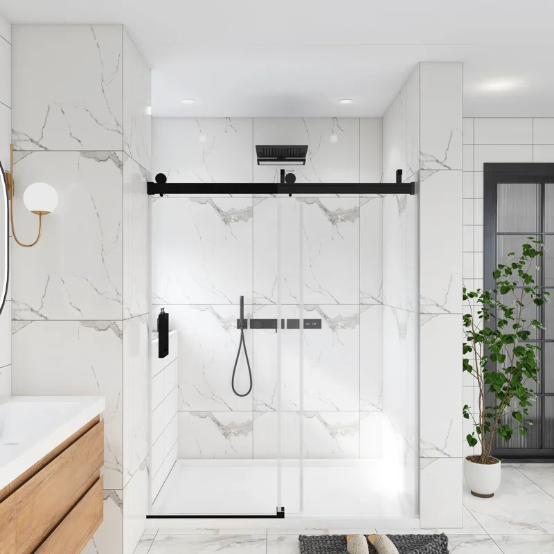 72'' - W x 76'' H Door Frameless Shower Door with Clear Glass