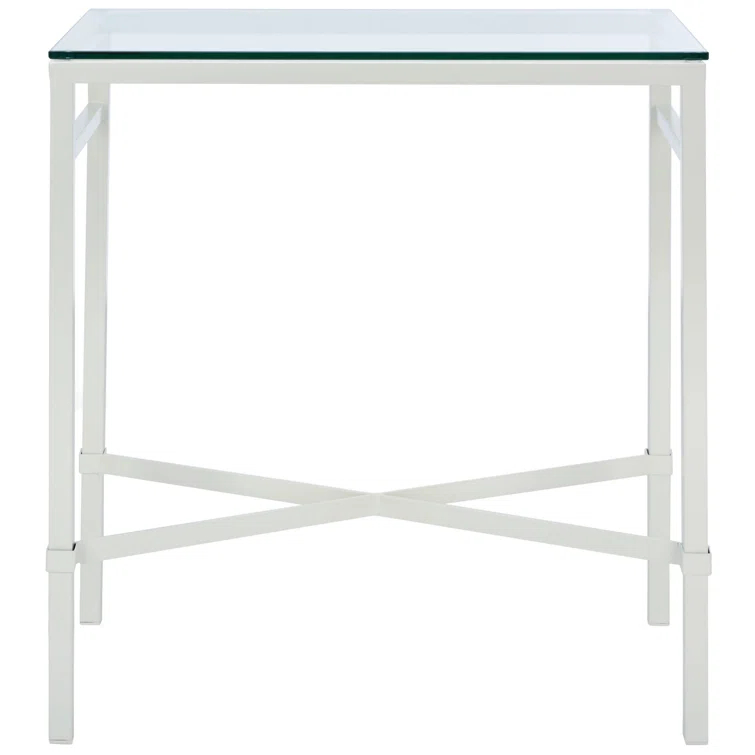 SAFAVIEH Couture Viggo Glam Glass Top Metal Side Table, White