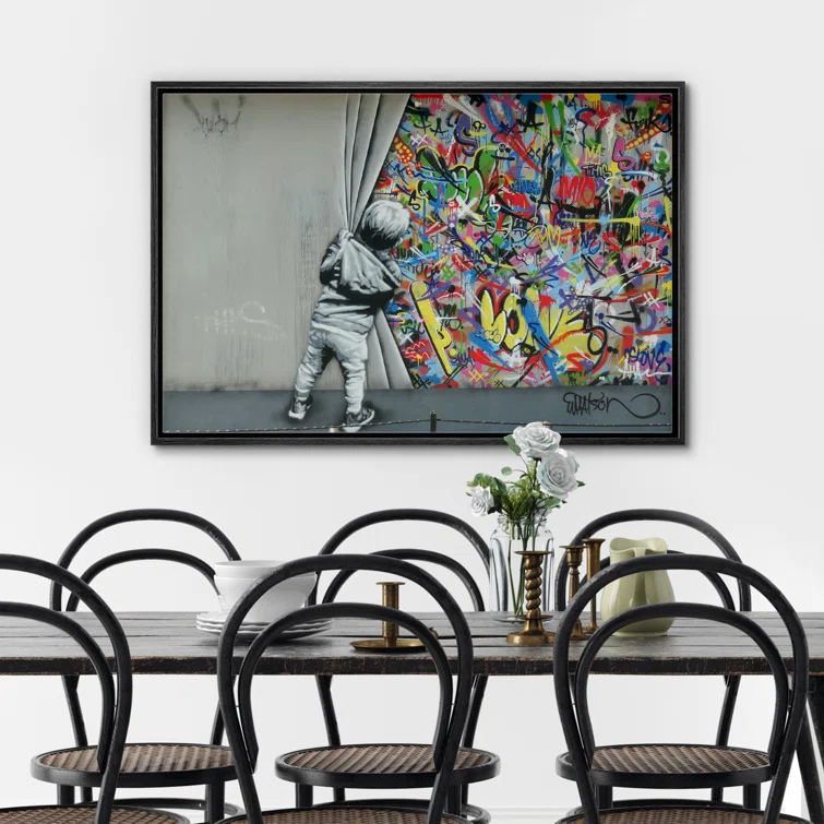 IDEA4WALL Pop Urban Street Banksy British Artist Kid Spray Paint Curtain Illusion Colorful Large Canvas Print Wall Art