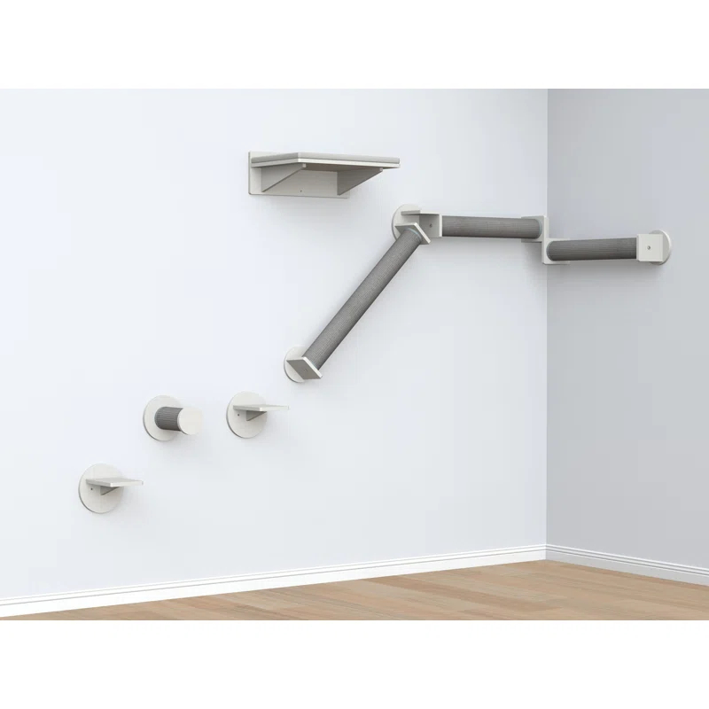 TRIXIE TRIXIE Wall Set 6 Wall Mounted Cat Climbing System, 3 Scratching Posts Goes Around Corners, 3 Platforms, 1 Step