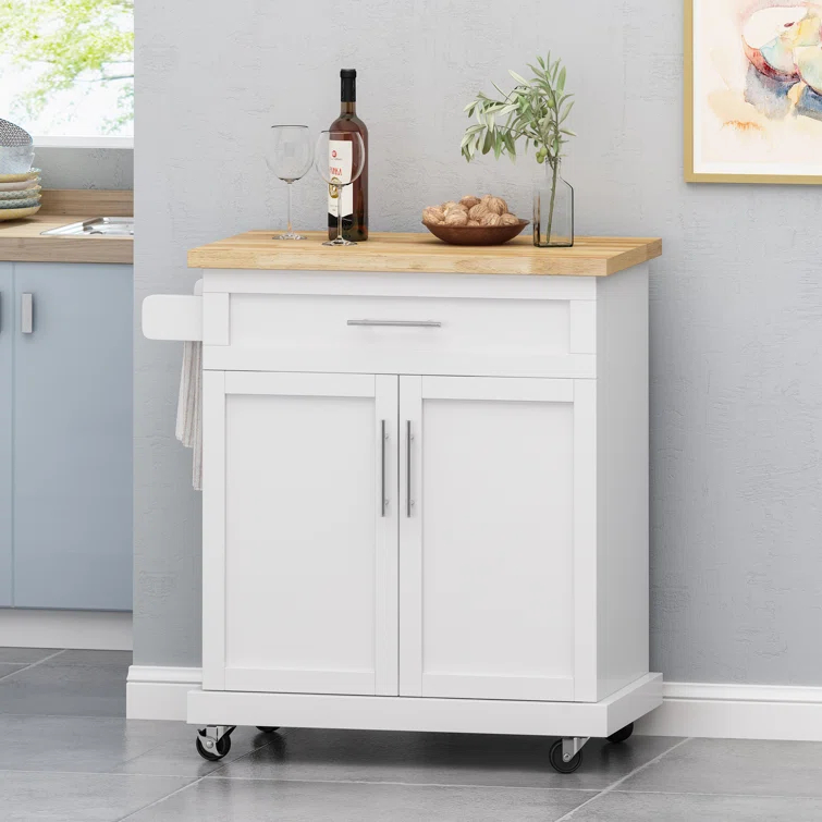Red Barrel Studio® Modern Functional Kitchen Cart with Manufactured Wood Top,Storage Cart with Drawer