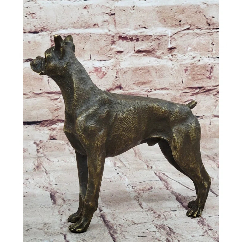 Williston Forge Boxer Dog Bronze Metal Statue Sculpture Collectible Decor Signed Art 8 Inches X 9 Inches
