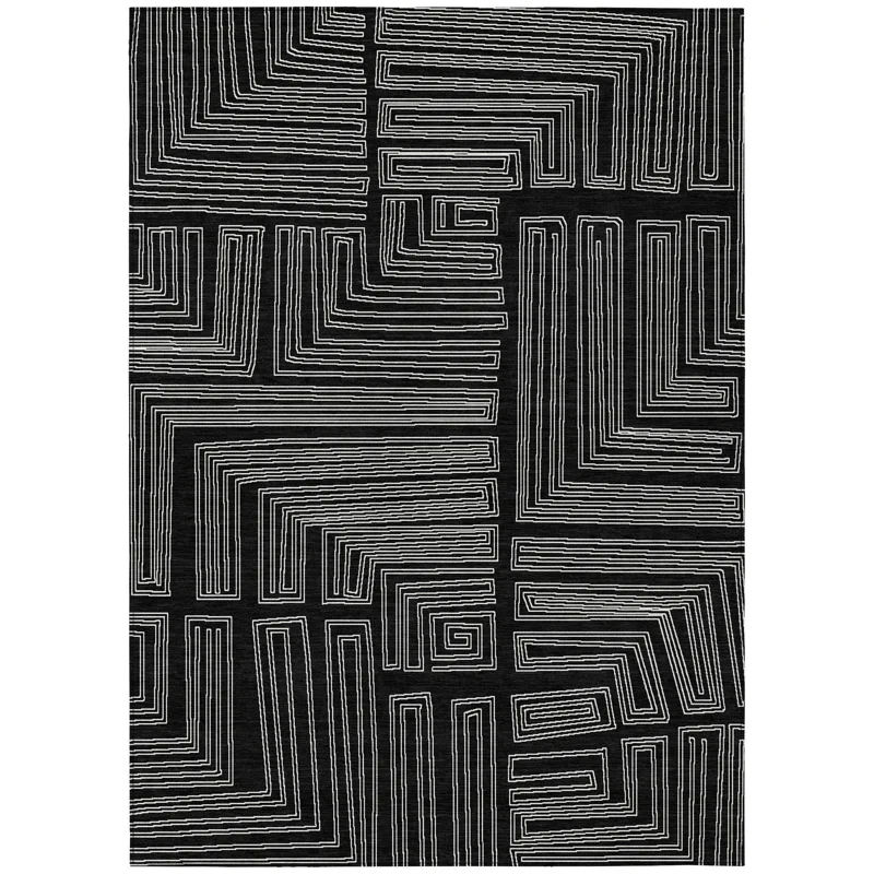 Machine Washable Indoor/Outdoor Chayden ACN1045 Black Rug