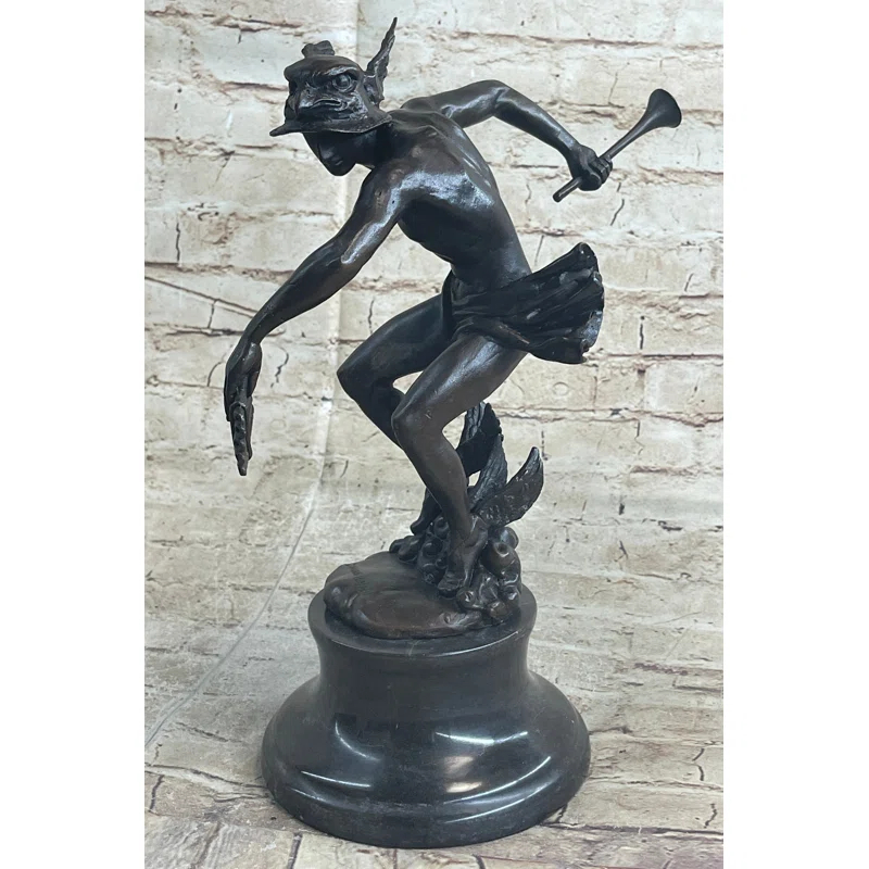 Wildon Home® Mercury Hermes Greek God Messenger Giambologna Bronze Sculpture Statue 11.5" x 12"