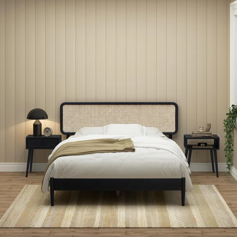 NTC Lupin Solid Wood Bed Frame with Headboard and Silent Slats, 1000 lbs Capacity Bed Frame