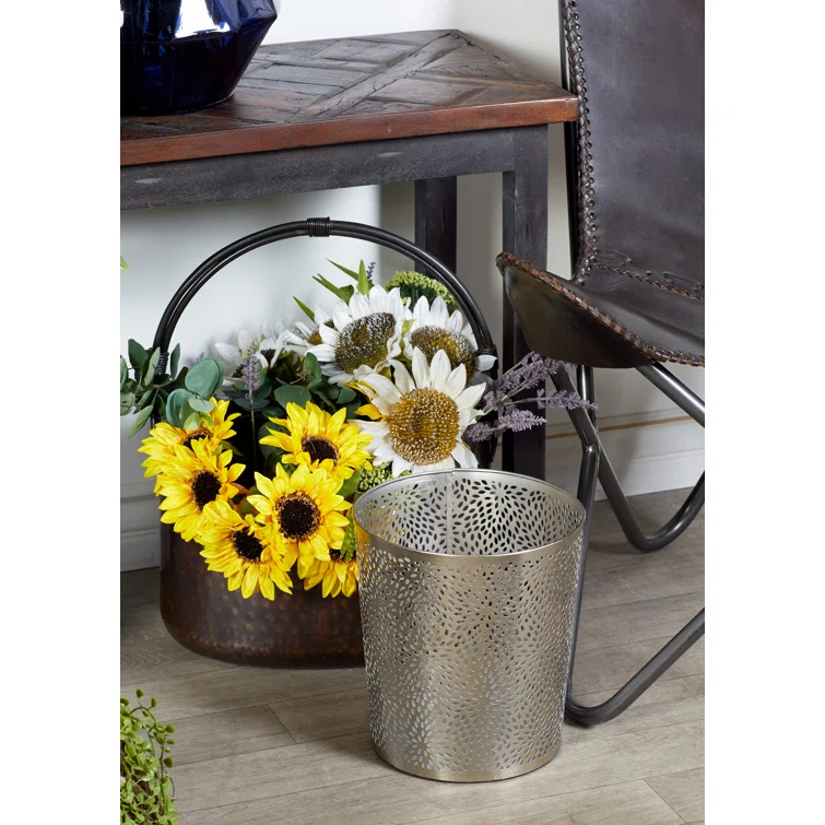 CosmoLiving by Cosmopolitan Modern Perforated Design Round Metal Waste Basket