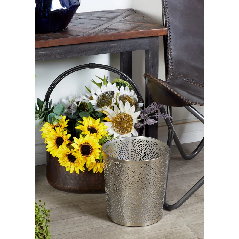 CosmoLiving by Cosmopolitan Modern Perforated Design Round Metal Waste Basket