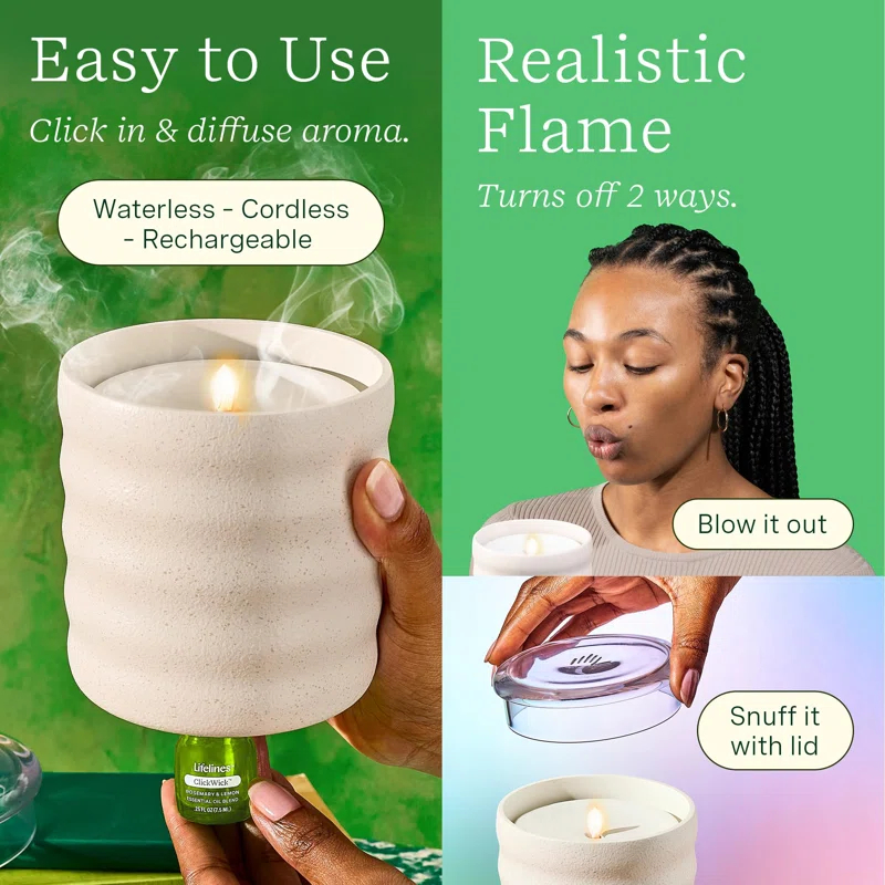 Fashion Finesse Flameless Candle Aromatherapy Essential Oil Diffuser With  Essential Oil Blend - Cordless & Diffuser For Home - Scented Electric Candles Blow Out Flame