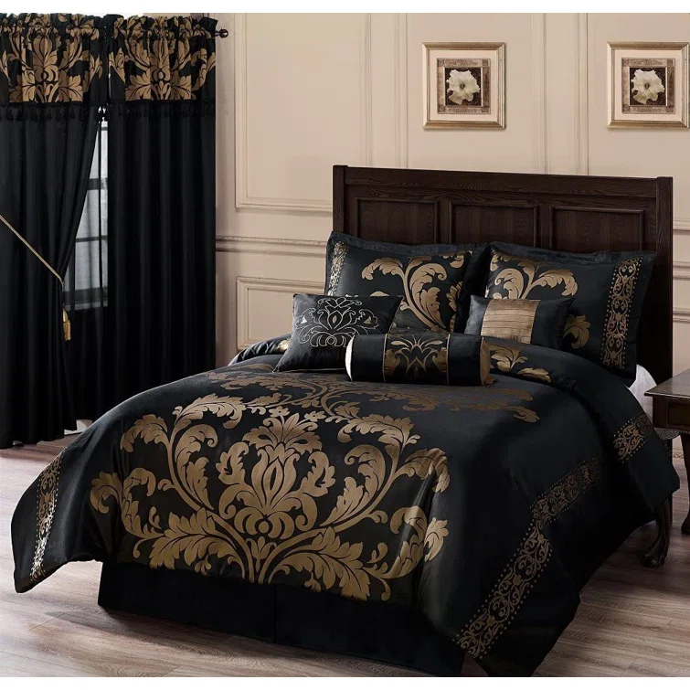 Chezmoi Collection Royale Jacquard Floral 7 Piece Comforter Set