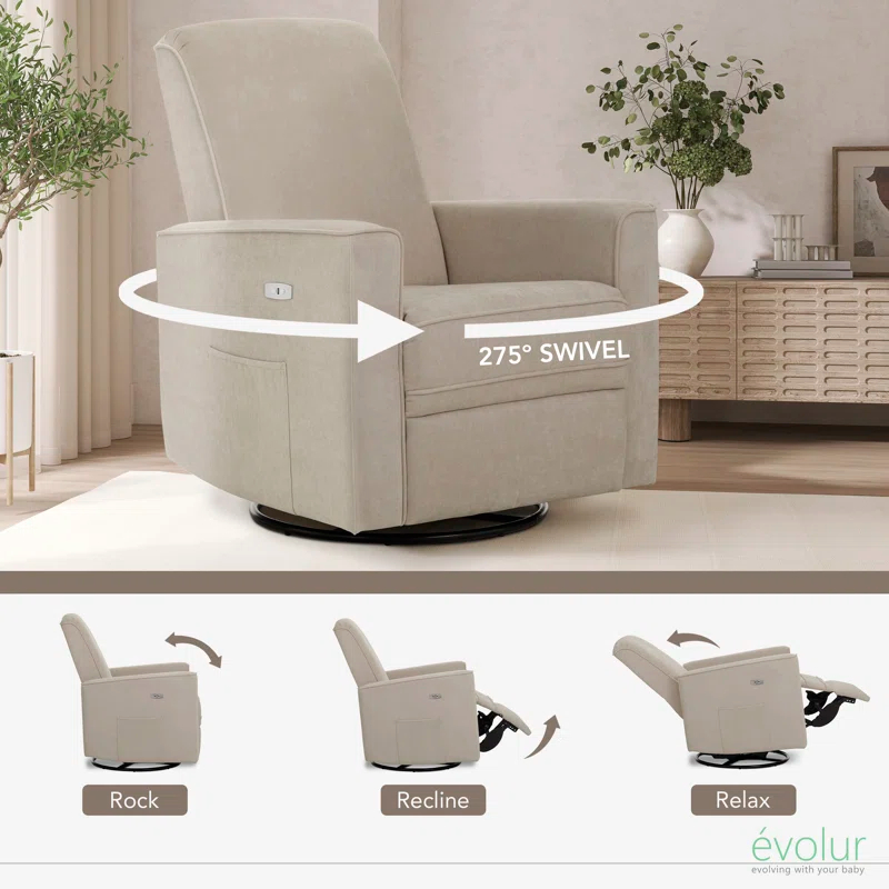 Evolur Greenguard Gold Certified Upholstered Swivel Reclining Glider