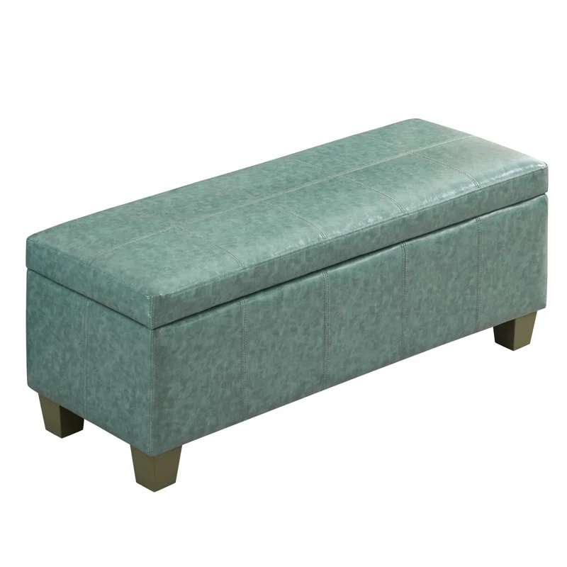 Ebern Designs Faux Leather Storage Ottoman, Rectangle Upholstered End Of Bed Storage Bench,  Stitch Tufted Bedroom Bench With Storage, Entryway Large Storage Ottoman With Wooden Legs