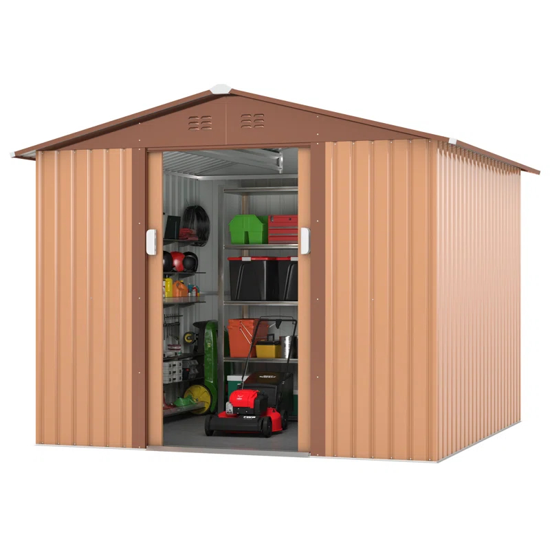 Jaxpety Outdoor 8 ft. W x 8 ft. D Metal Storage Shed