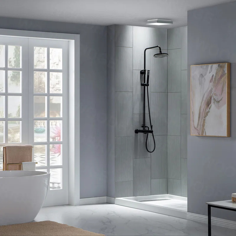 WoodBridge 75/96" H Solid Surface Shower & Tub Wall Panel, Surround, Quick Install, Cuttable, 0.138" thick