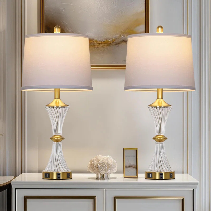 Rosdorf Park Crystal Glass Table Lamp Set of 2,Modern Bedroom Lamps