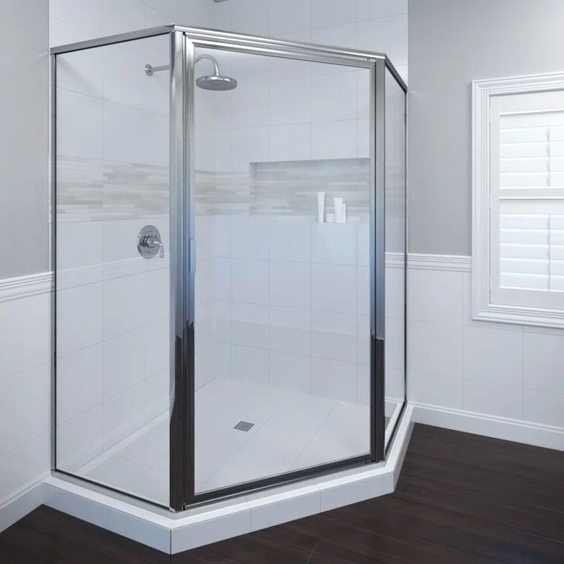 Basco DLXH60B1765CLSV Deluxe 57.625'' W 68.625'' H Framed Neo-angle Reversible Shower Enclosure