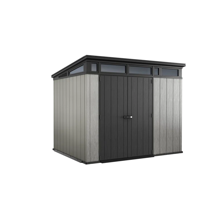 Keter Keter Artisan 9x7 ft. Modern Durable Resin Outdoor Storage Shed With Floor and Double Doors for Garden Patio Furniture and Tools, Grey