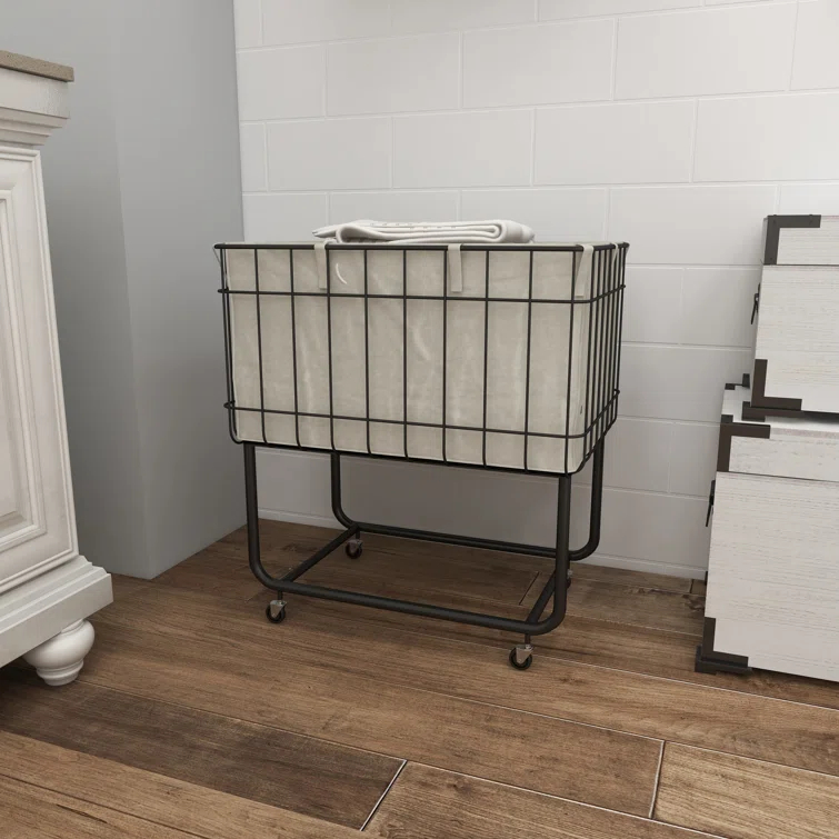 Joss & Main Metal Deep Set Wire Basket Storage Cart with Wheels and Fabric Lining & Reviews | Joss & Main