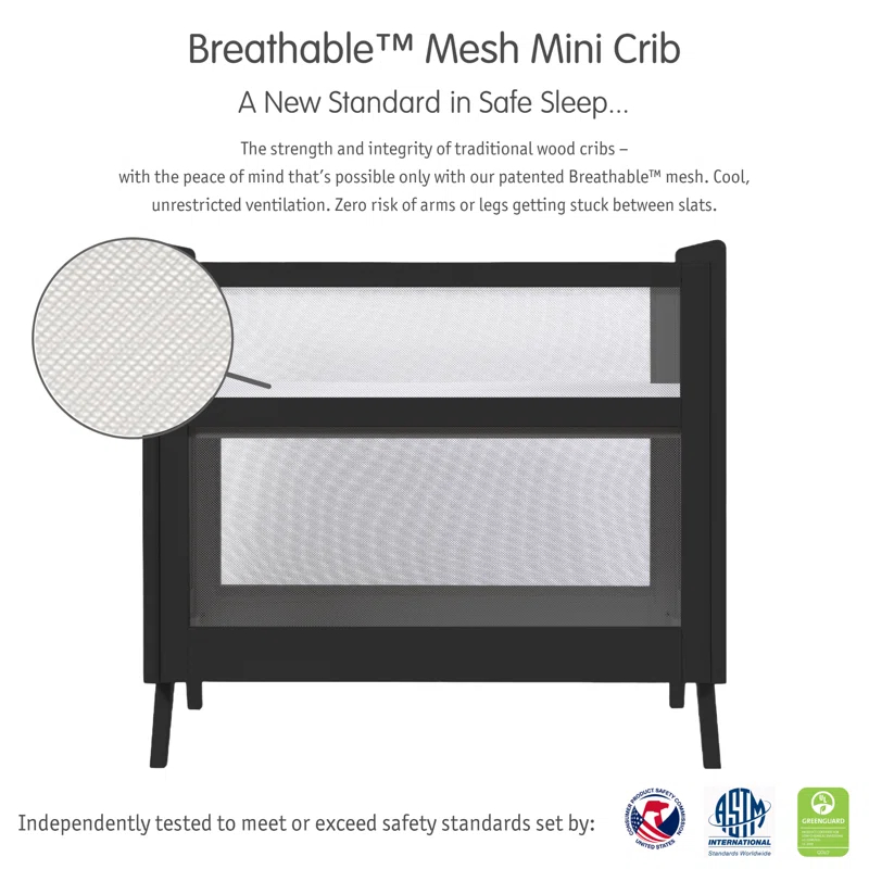 BreathableBaby Breathable Mesh 2-in-1 Mini Crib, Greenguard Gold Certified