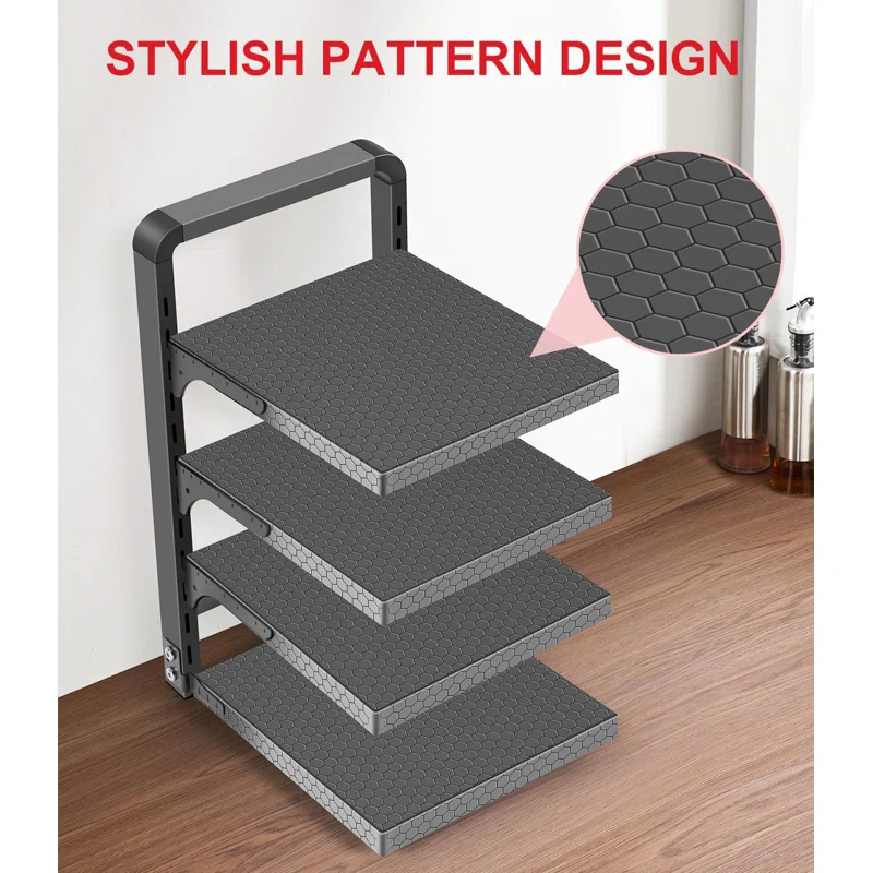 Prep & Savour Heavy Duty Pan Organizers For Cabinet & Counter 4 Tier Adjustable Pan & Pot Rack For Kitchen Cabinet Organizers And Storage