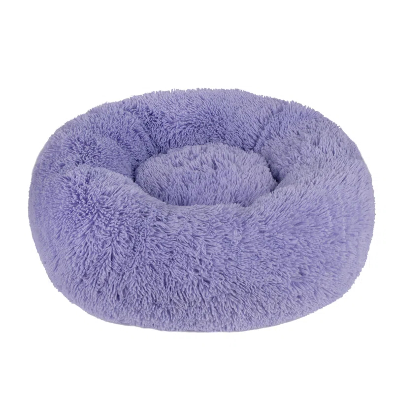 Donut Dog Bed with Faux Fur, Anti-Anxiety Cushion, Slip-Resistant