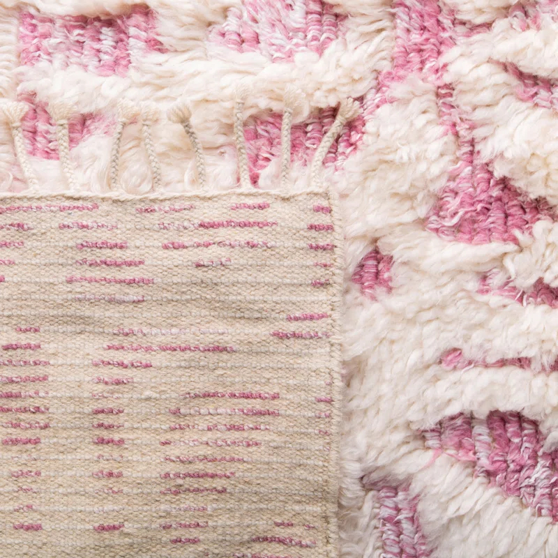 Union Rustic Driden Hand Knotted Wool/Viscose Abstract Rug in Ivory/Pink