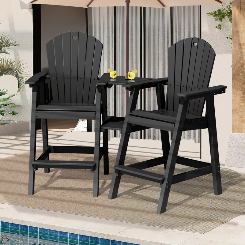 Rosecliff Heights HDPE Tall Adirondack Chair Set with Removable Double Trays (Set of 2)
