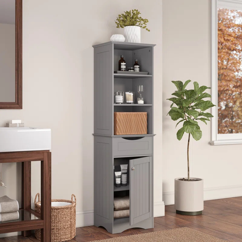 RiverRidge Home RiverRidge Ashland Tall Bathroom Storage Linen Cabinet and Organizer with Drawer and Shelves