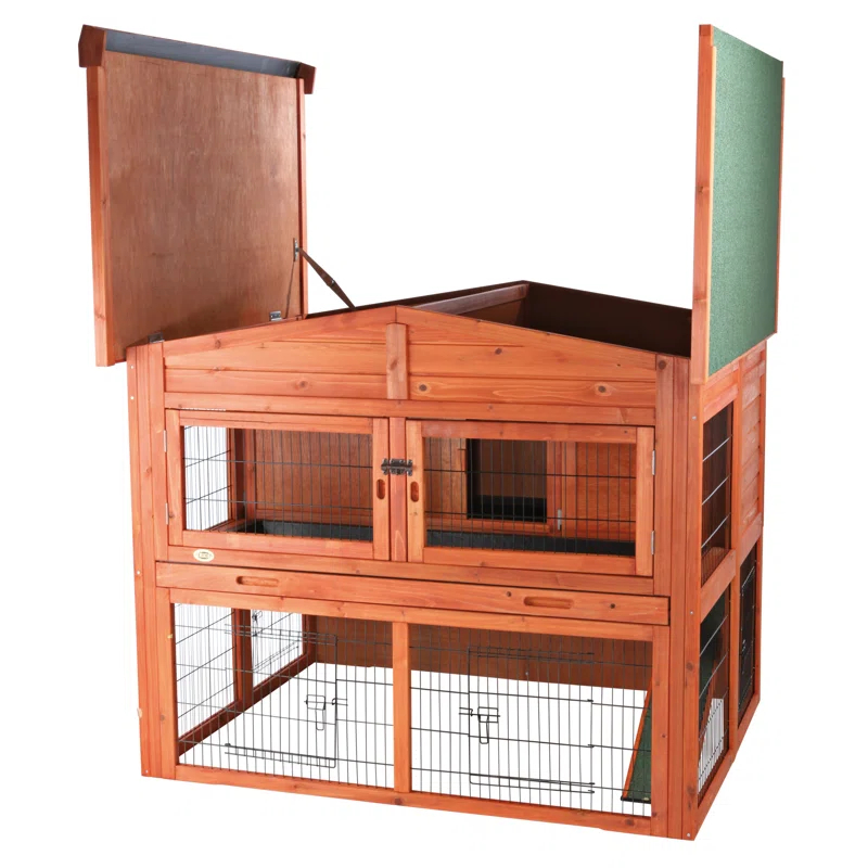 TRIXIE Deluxe 2-Story Rabbit Hutch with Run, Attic Storage Ramp, Ideal for Rabbits Guinea Pigs