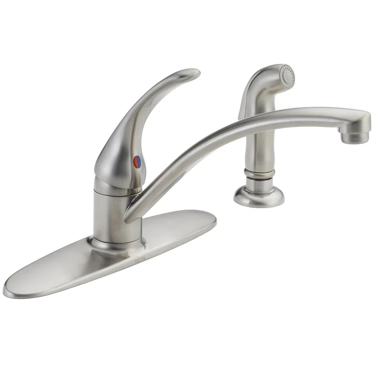 Delta Foundations Single-Handle Kitchen Sink Faucet with Side Sprayer, 4-Hole Kitchen Faucet B4410LF-SS