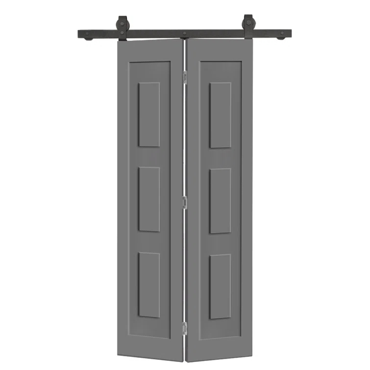 Calhome 3 Panel Shaker Composite Bi-Fold Door with Sliding Barn Door Hardware Kit