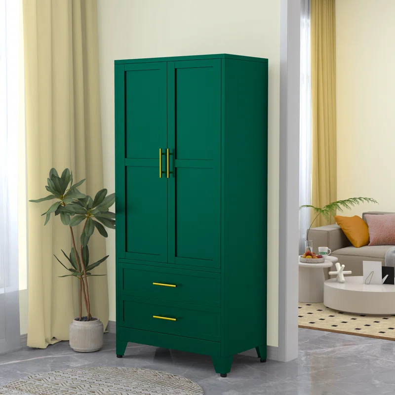 Mercer41 Melbreak Metal Modern Freestanding Wardrobe Armoire With Hanging Rod And Drawers