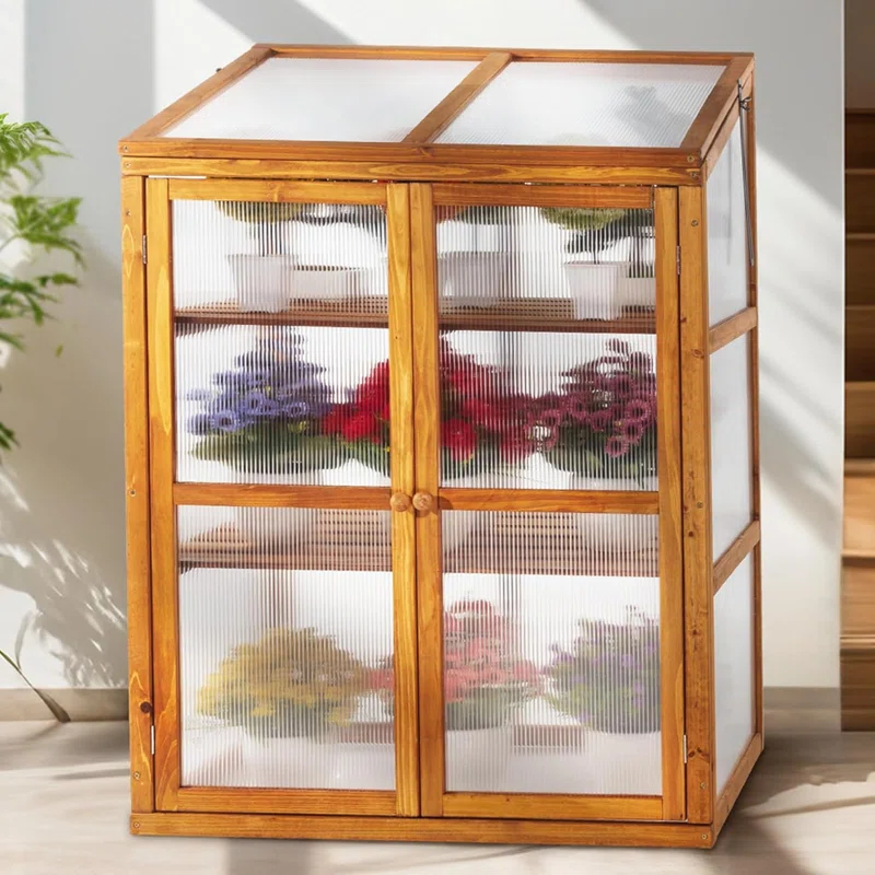Wood Cold Frame Greenhouse for Outdoors, 2-Tier Greenhouse Cabinet