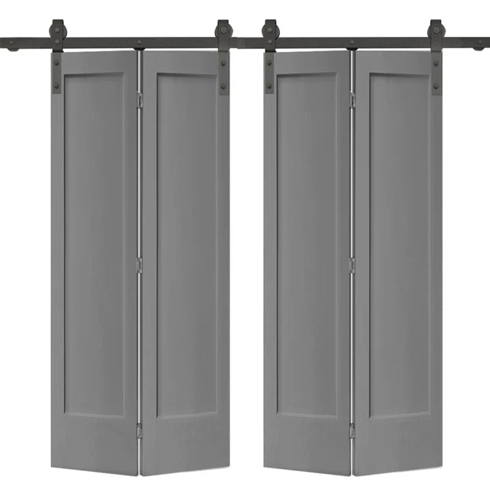 Calhome Paneled MDF Composite Double Bifold Barn Doors with Installation Hardware Kit