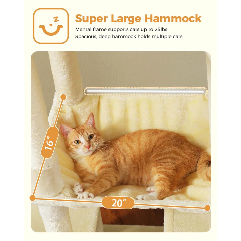 71" Indoor Tall Large Cat Tree Multi-Level Cat House With 2 Big Condo Pad Bed, Cozy Hammock And Scratching Posts