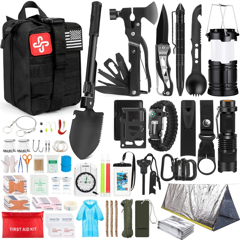 Arlmont & Co. Survival Kit, 250 Piece Survival Gear First Aid Kit With Molle System Compatible Bag And Emergency Tent, Earthquake Emergency Kit, Outdoor Adventure, Hiking, Hunting, Gift For Men And Women