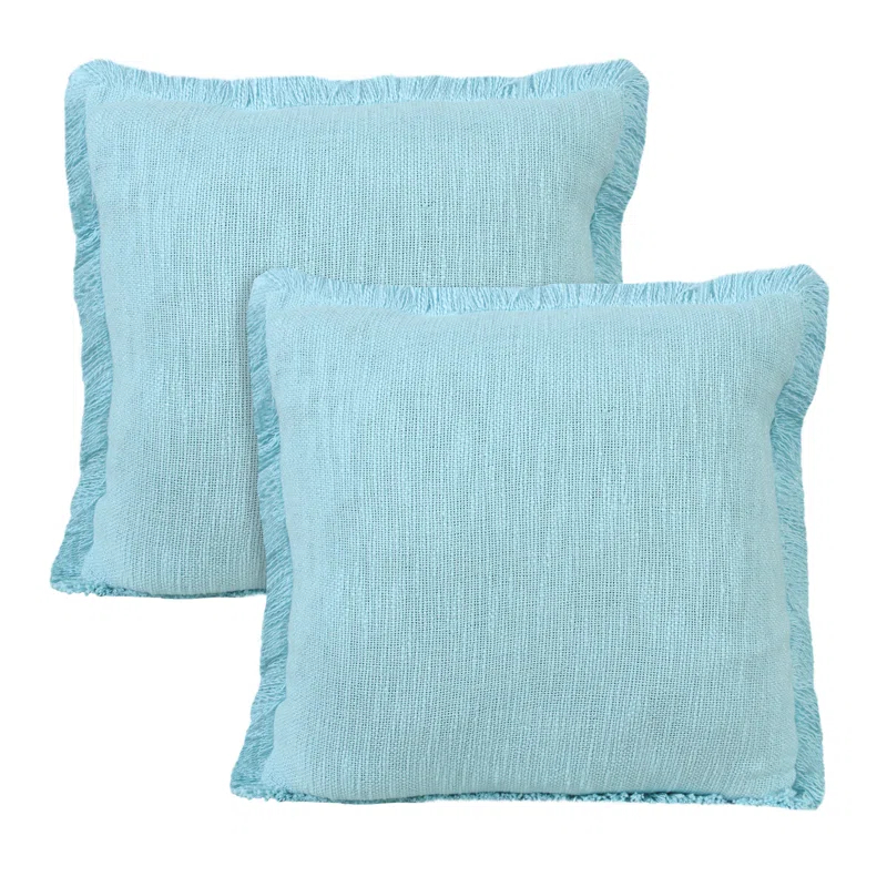 Rajani Home Contemporary Solid Stonewashed Fringed Cotton Throw Pillow Set